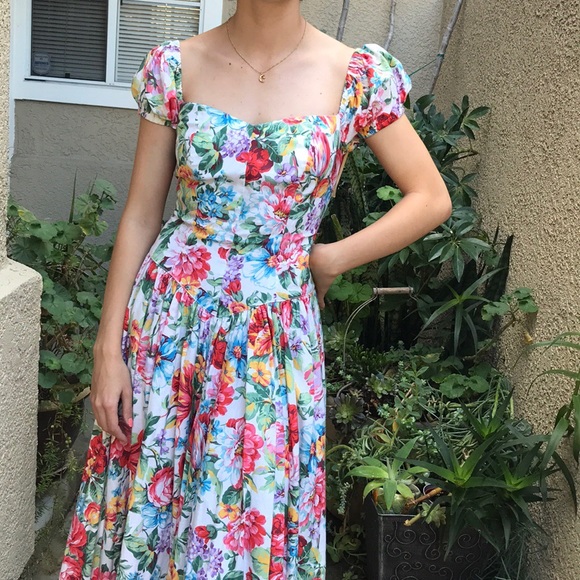 Vintage new floral multicolored cotton dress - Picture 3 of 8